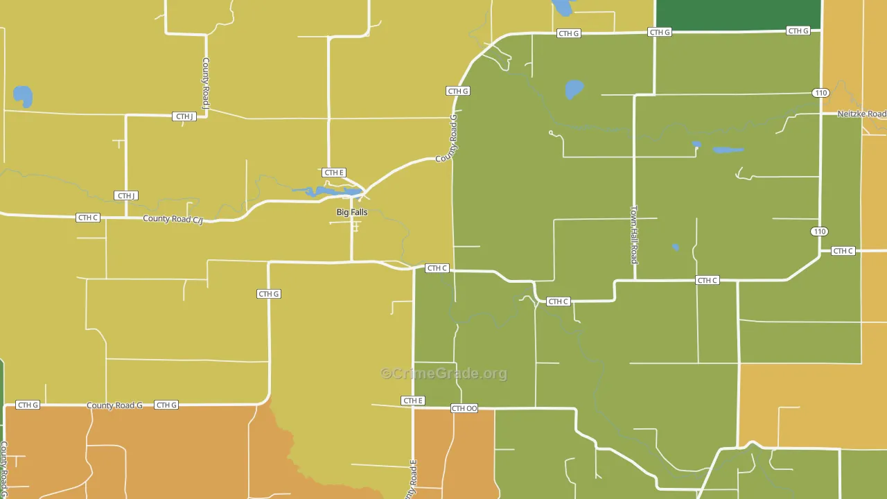 Big Falls, WI Map of Burglary Rates