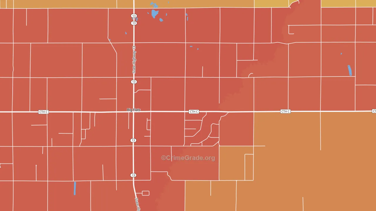 Big Flats, WI Map of Burglary Rates