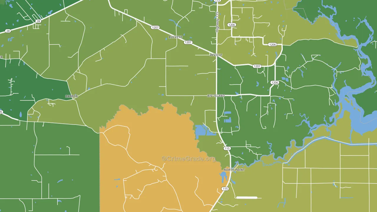 Big Island, LA Map of Burglary Rates