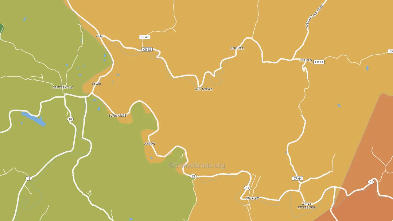 Big Moses, WV Map of Burglary Rates