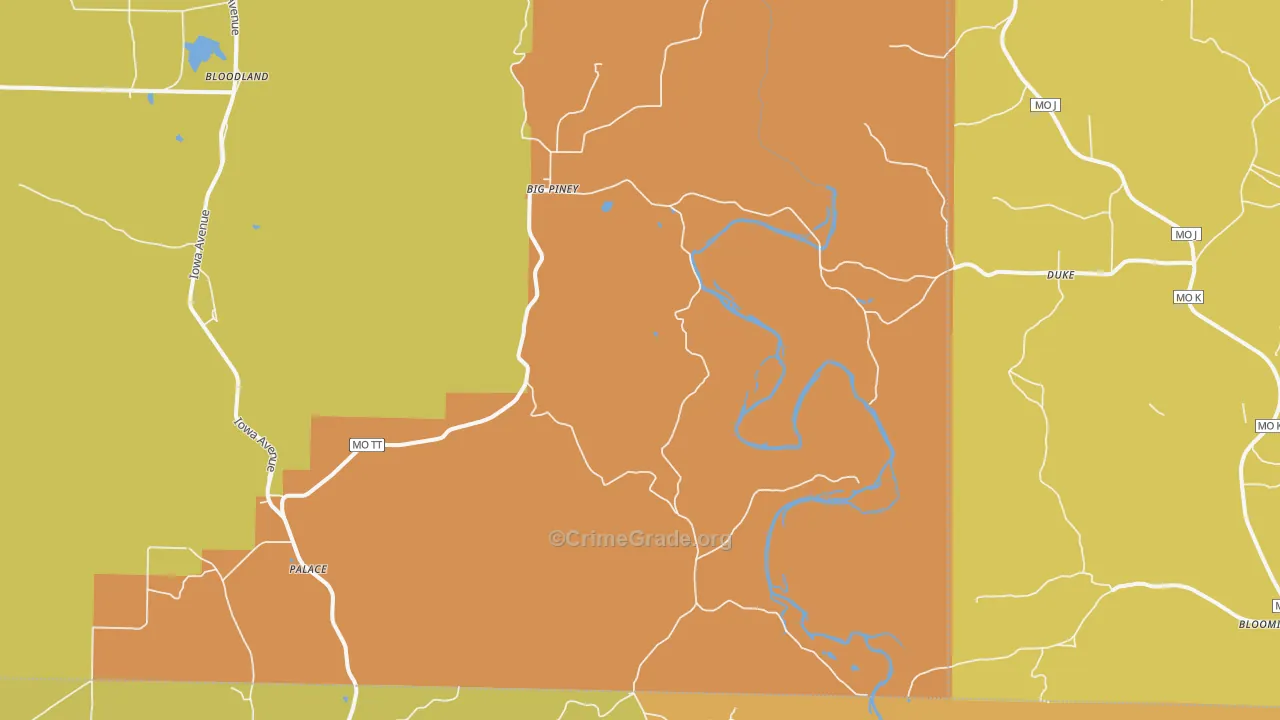 Big Piney, MO Map of Burglary Rates