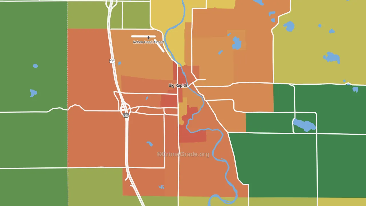 Big Rapids, MI Map of Burglary Rates