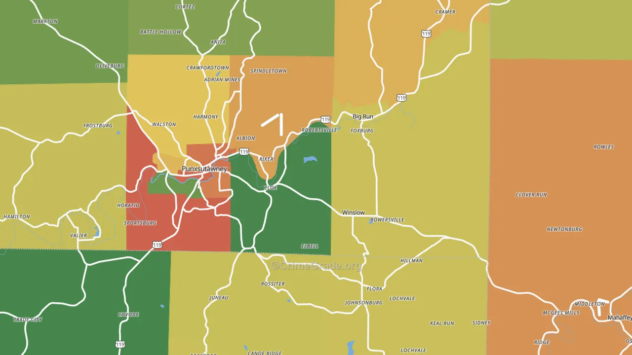 Big Run, PA Map of Burglary Rates