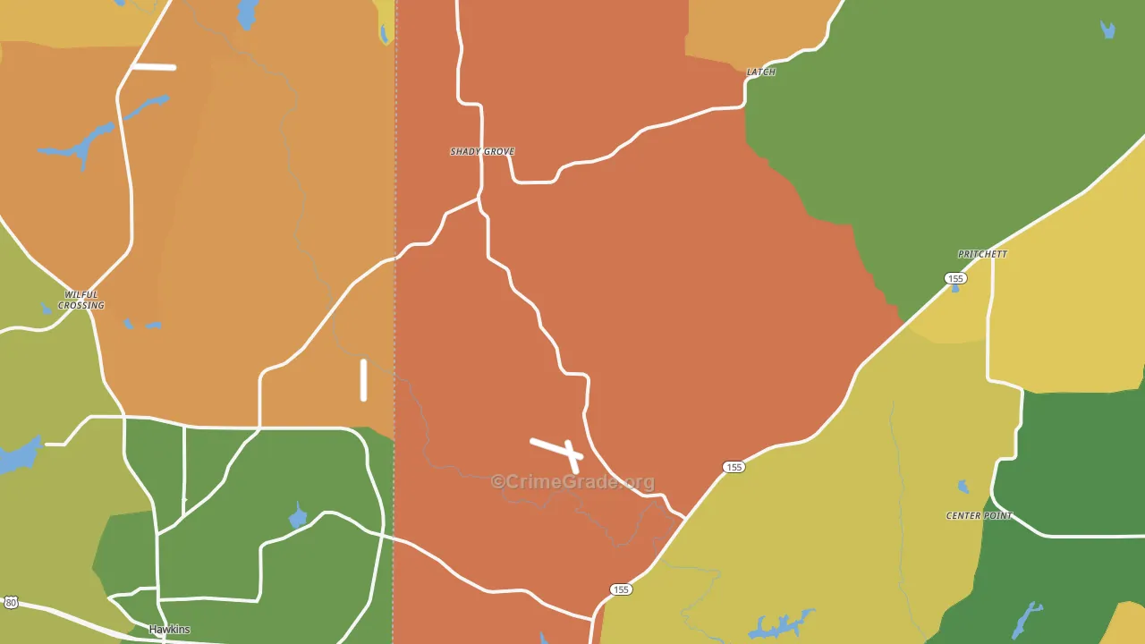 Big Sandy, TX Map of Burglary Rates