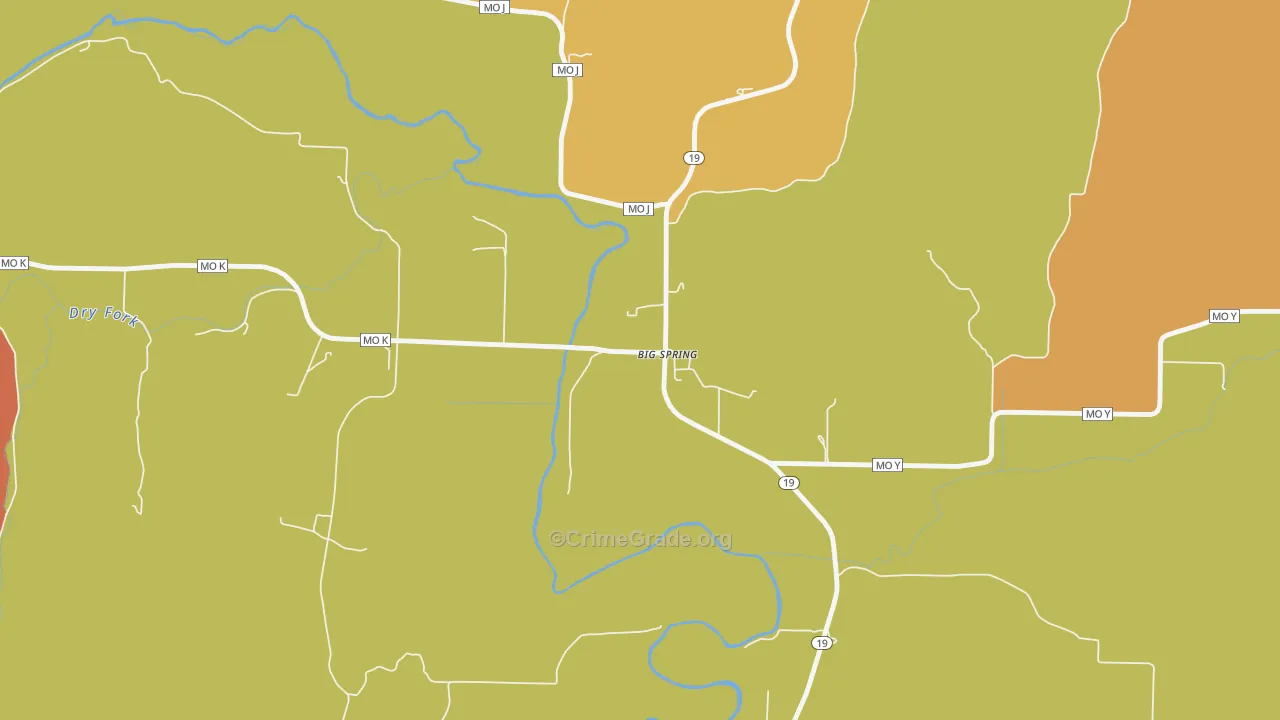 Big Spring, MO Map of Burglary Rates