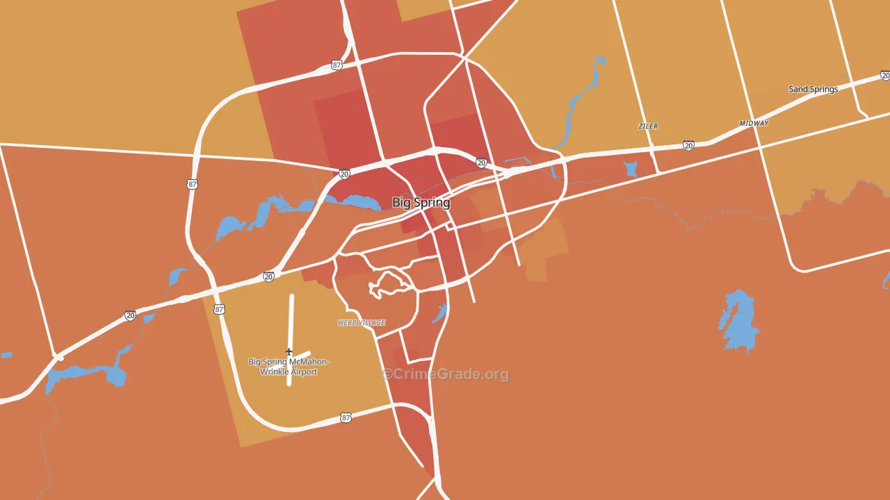Big Spring, TX Map of Burglary Rates