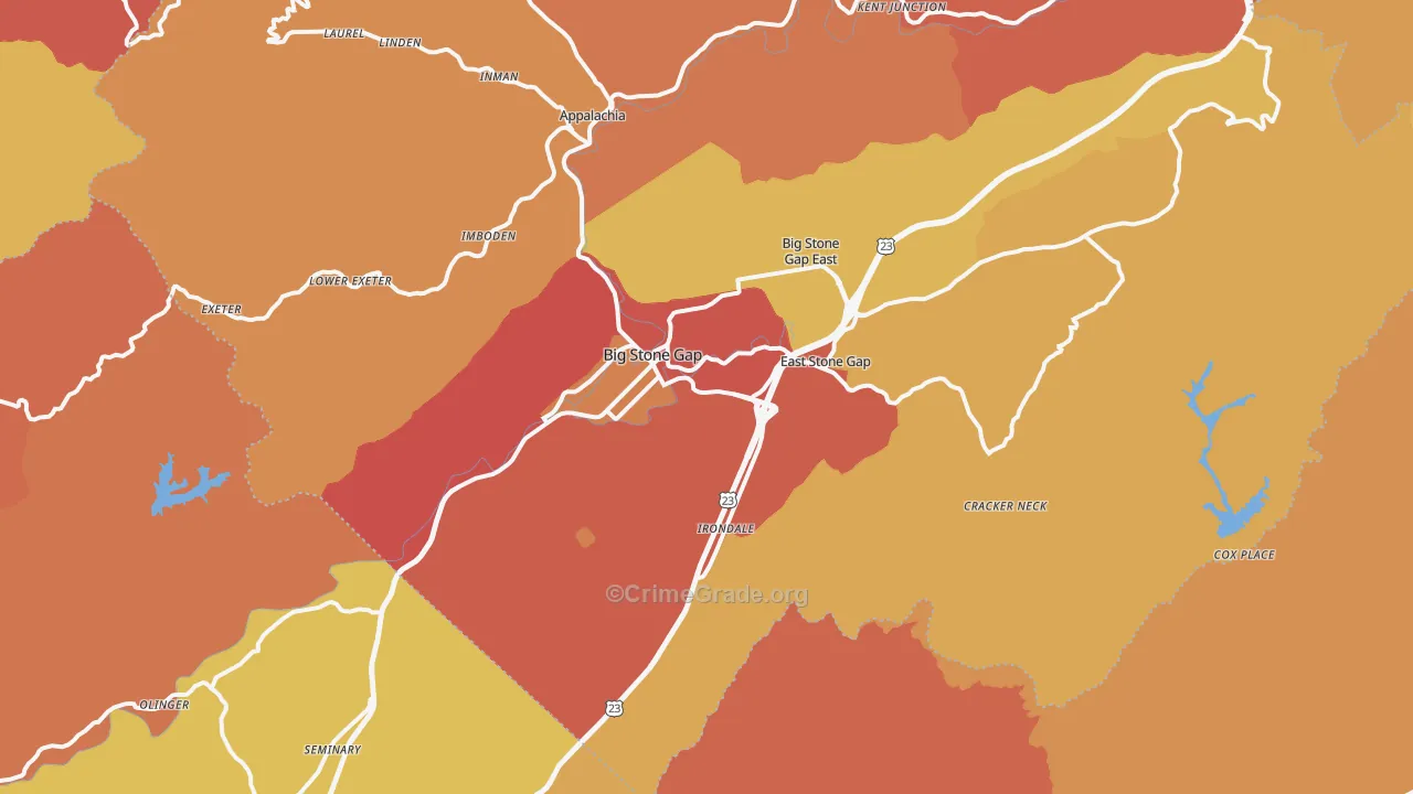 Big Stone Gap, VA Map of Burglary Rates