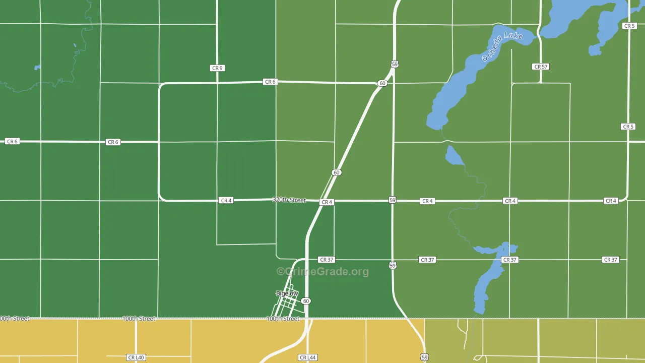 Bigelow, MN Map of Burglary Rates