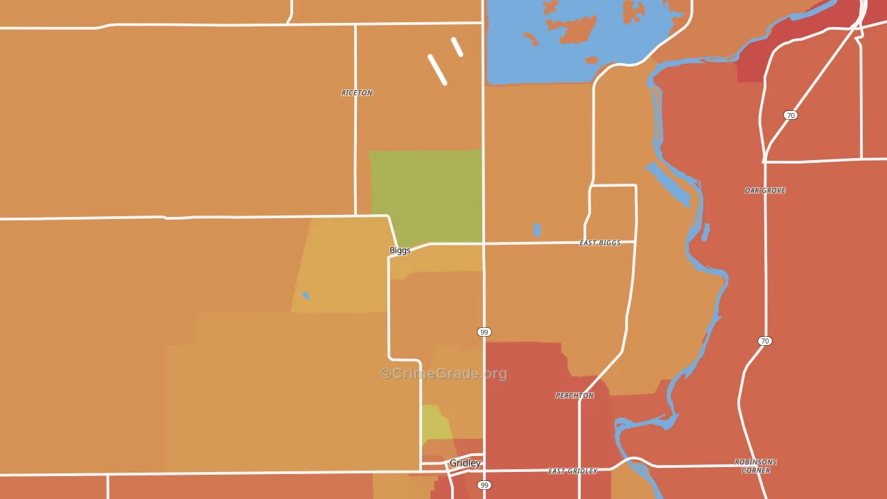 Biggs, CA Map of Burglary Rates