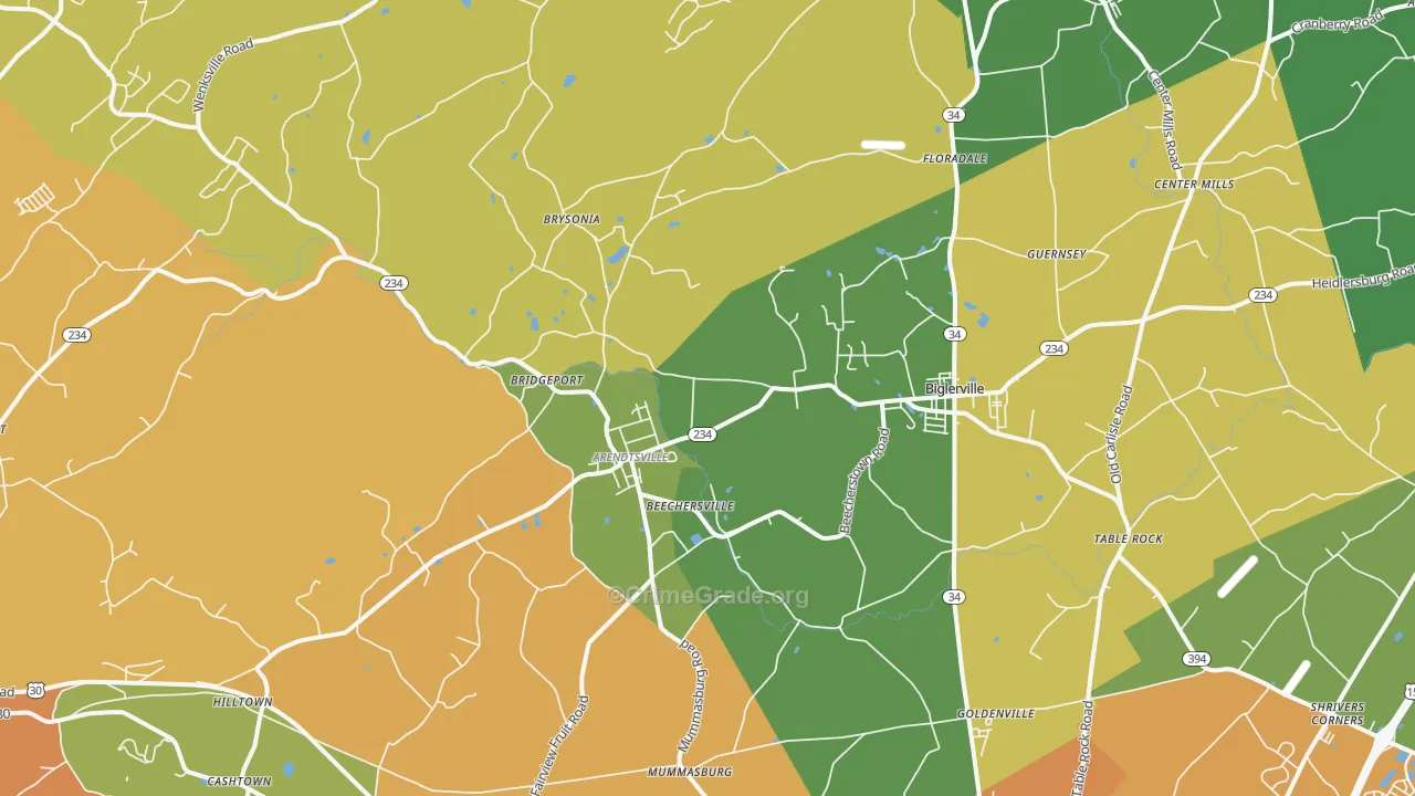 Biglerville, PA Map of Burglary Rates
