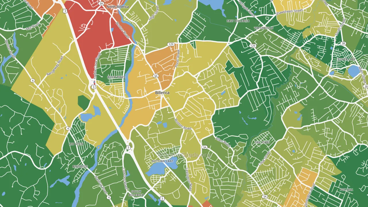 Billerica, MA Map of Burglary Rates