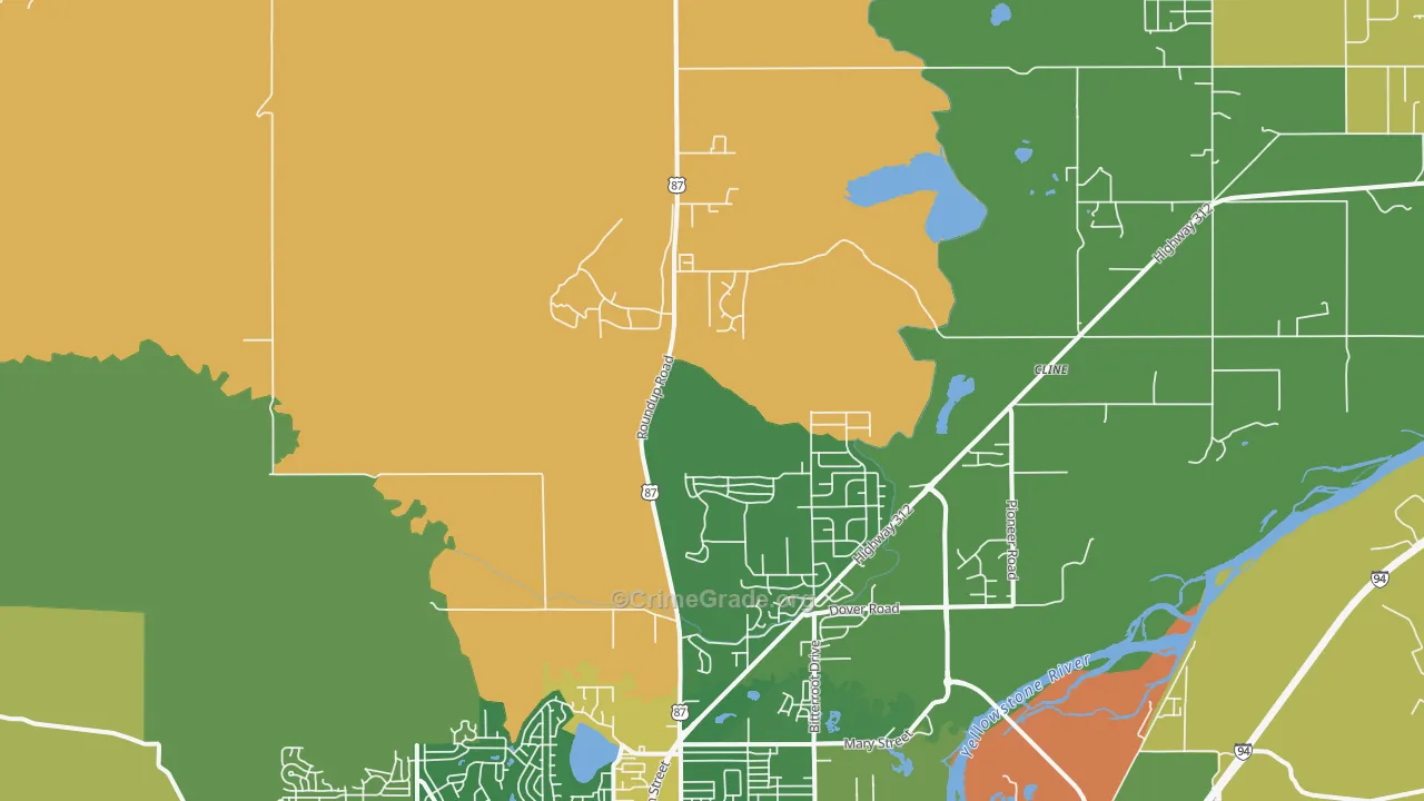 Billings Heights, MT Map of Burglary Rates