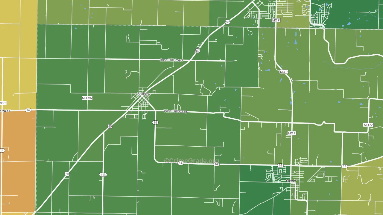 Billings, MO Map of Burglary Rates