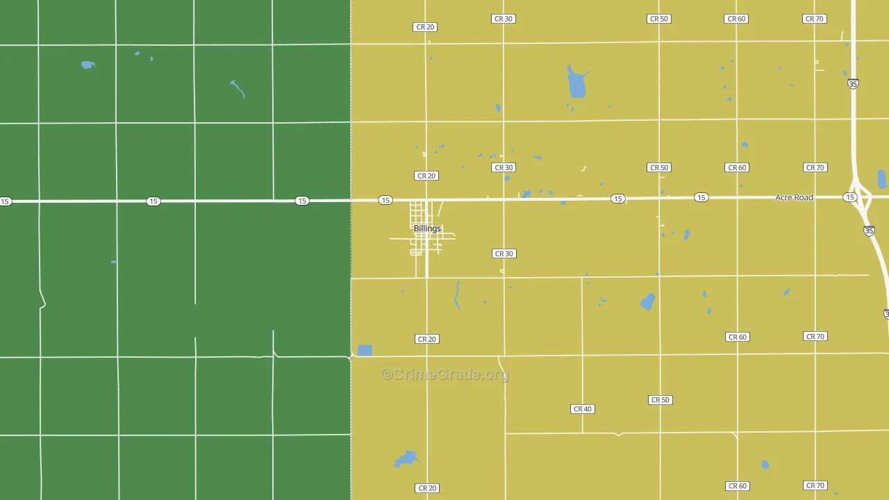 Billings, OK Map of Burglary Rates