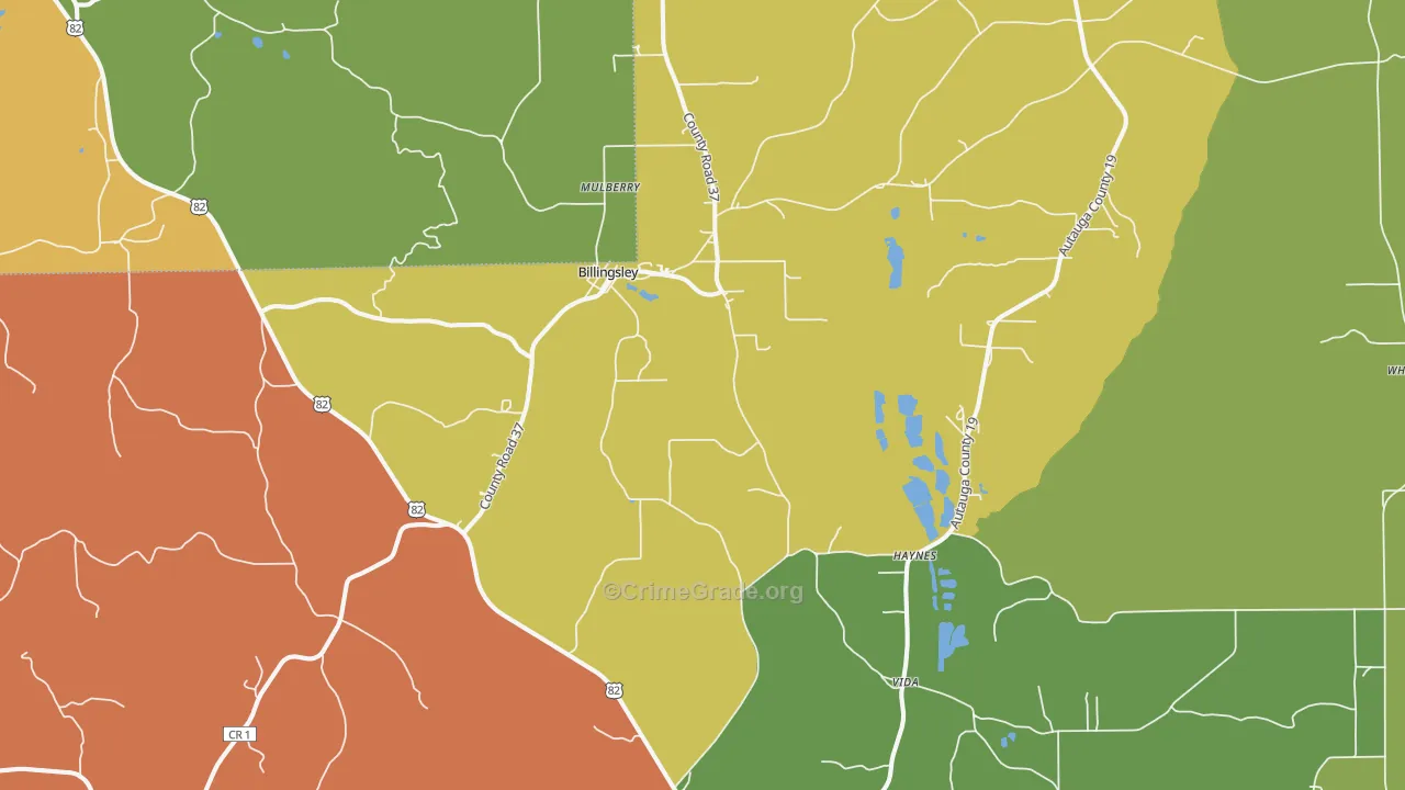 Billingsley, AL Map of Burglary Rates