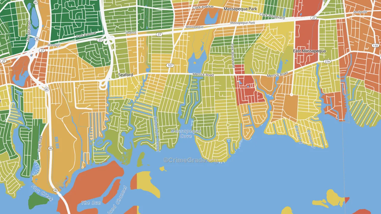 Biltmore Shores, Massapequa, NY Map of Burglary Rates