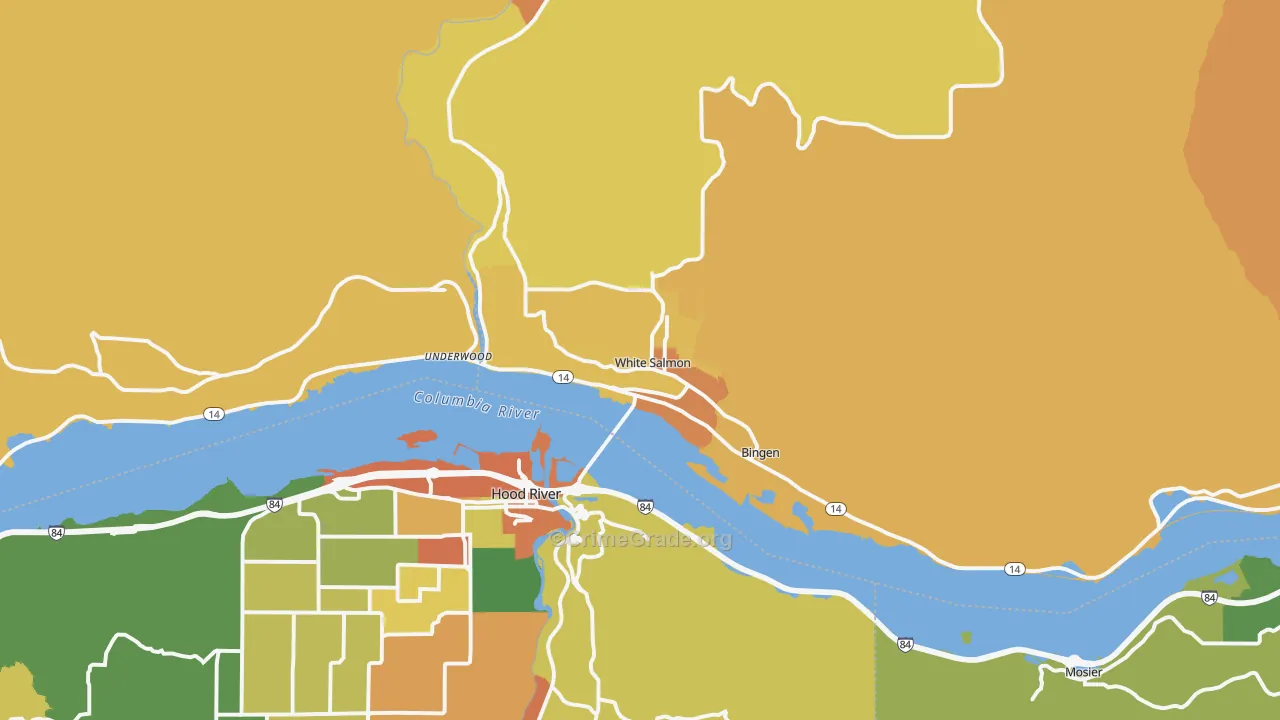 Bingen, WA Map of Burglary Rates