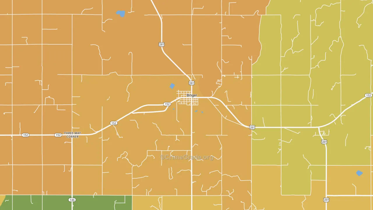 Binger, OK Map of Burglary Rates