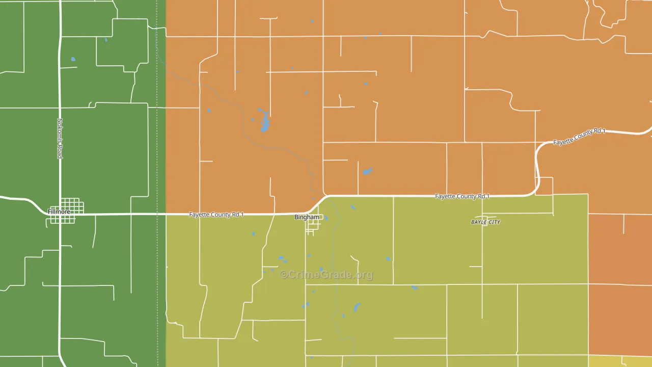 Bingham, IL Map of Burglary Rates