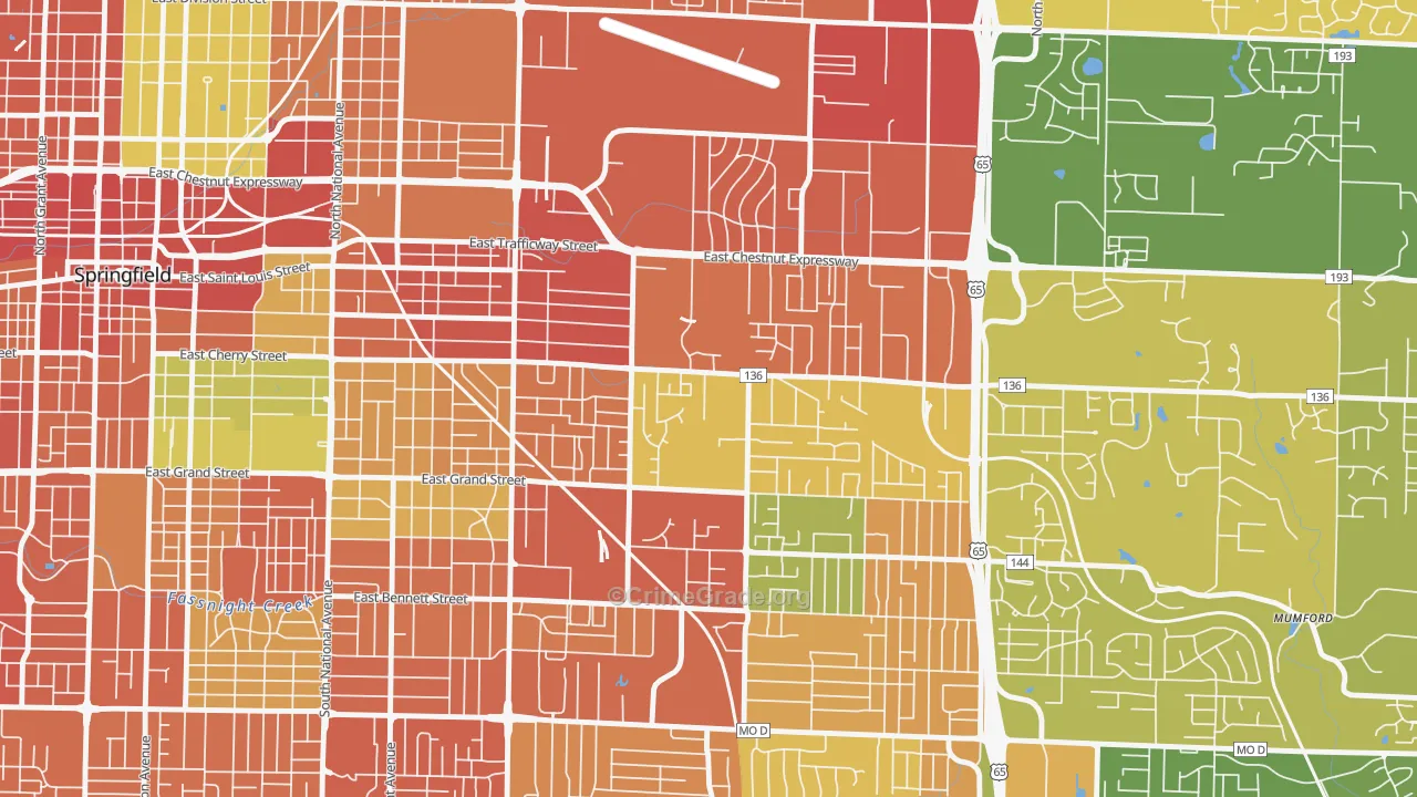 Bingham, Springfield, MO Map of Burglary Rates