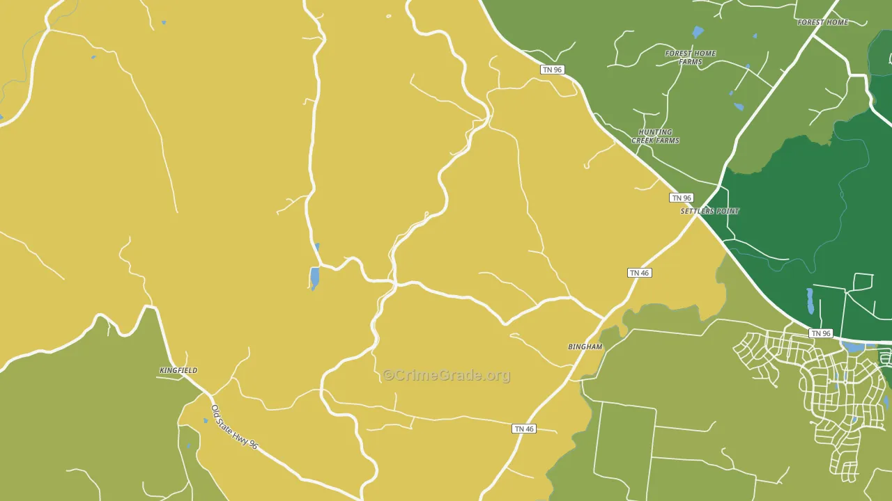 Bingham, TN Map of Burglary Rates