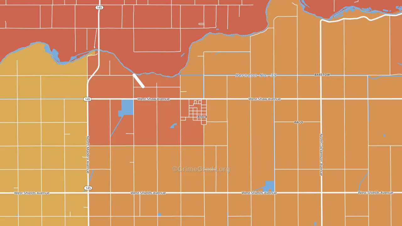 Biola, CA Map of Burglary Rates