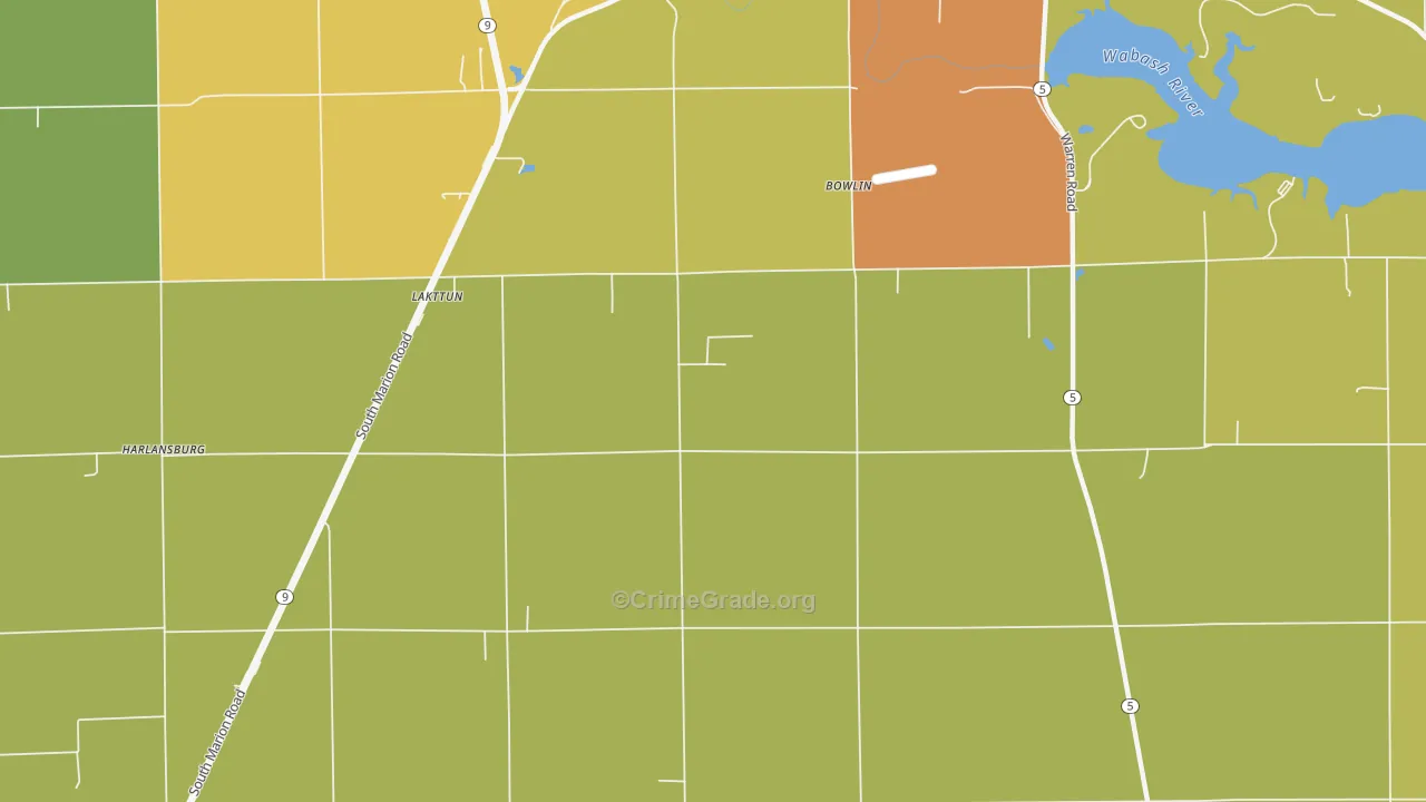 Bippus, IN Map of Burglary Rates