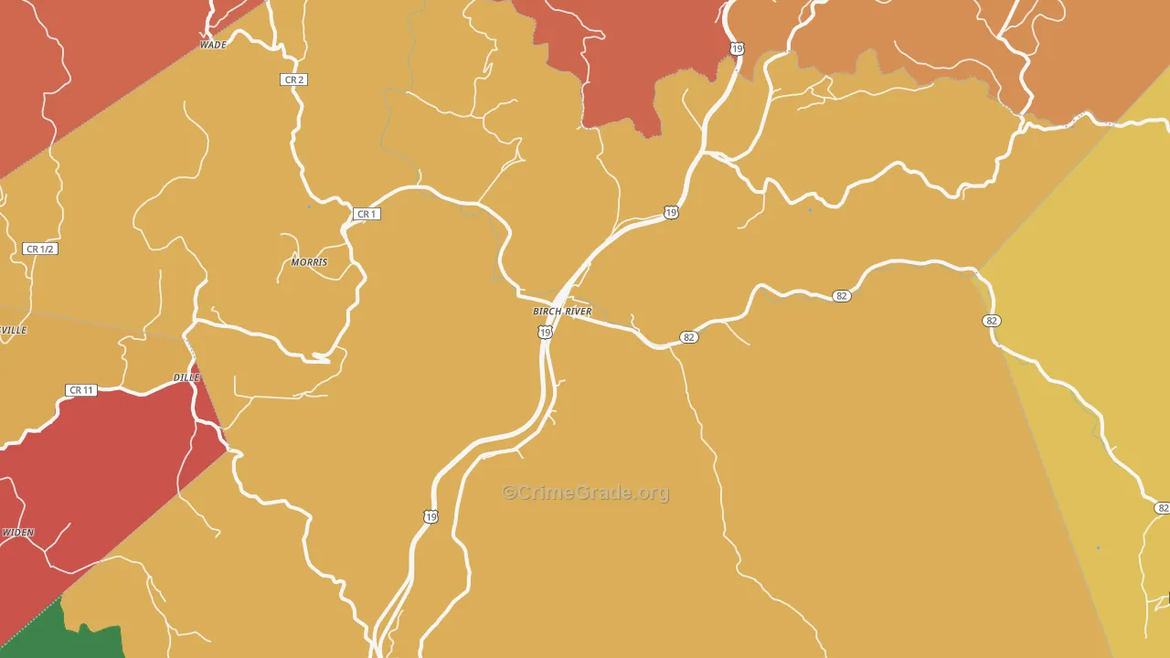Birch River, WV Map of Burglary Rates