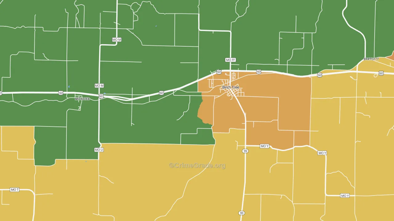 Birch Tree, MO Map of Burglary Rates