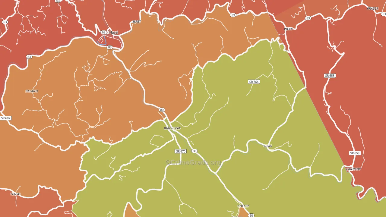 Birchleaf, VA Map of Burglary Rates