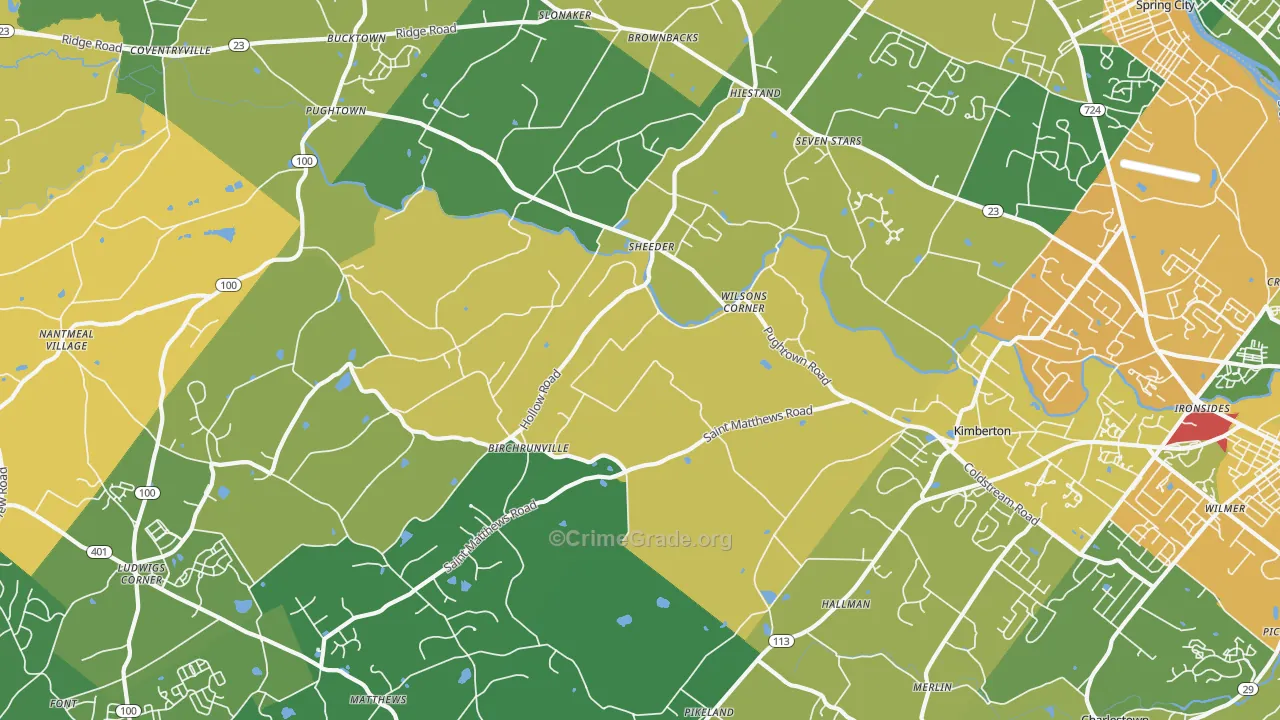 Birchrunville, PA Map of Burglary Rates