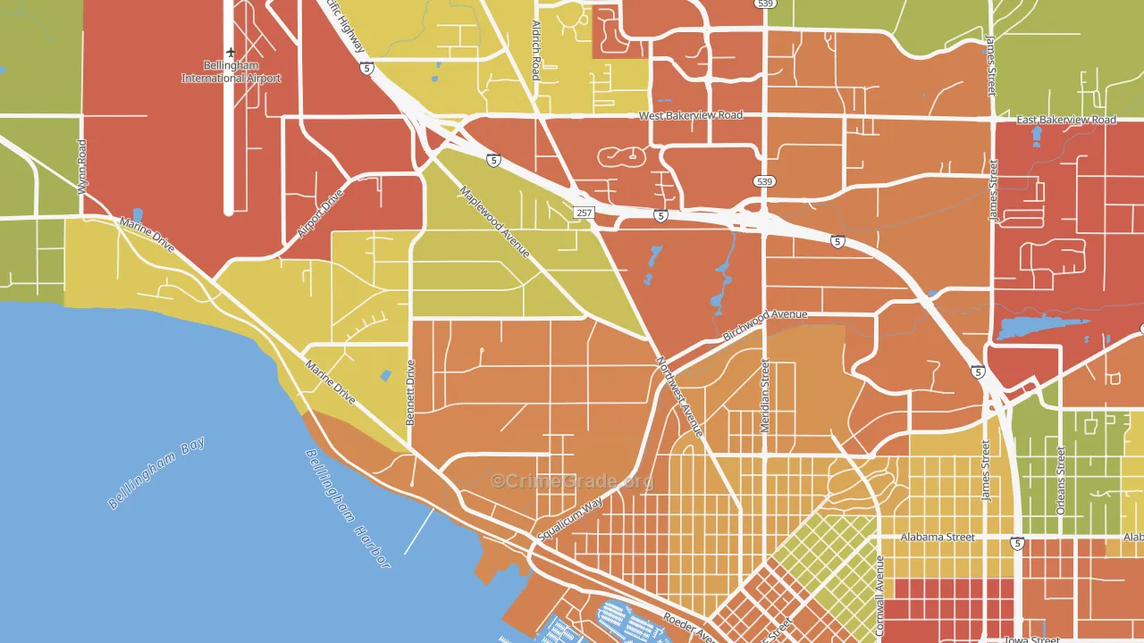 Birchwood, Bellingham, WA Map of Burglary Rates