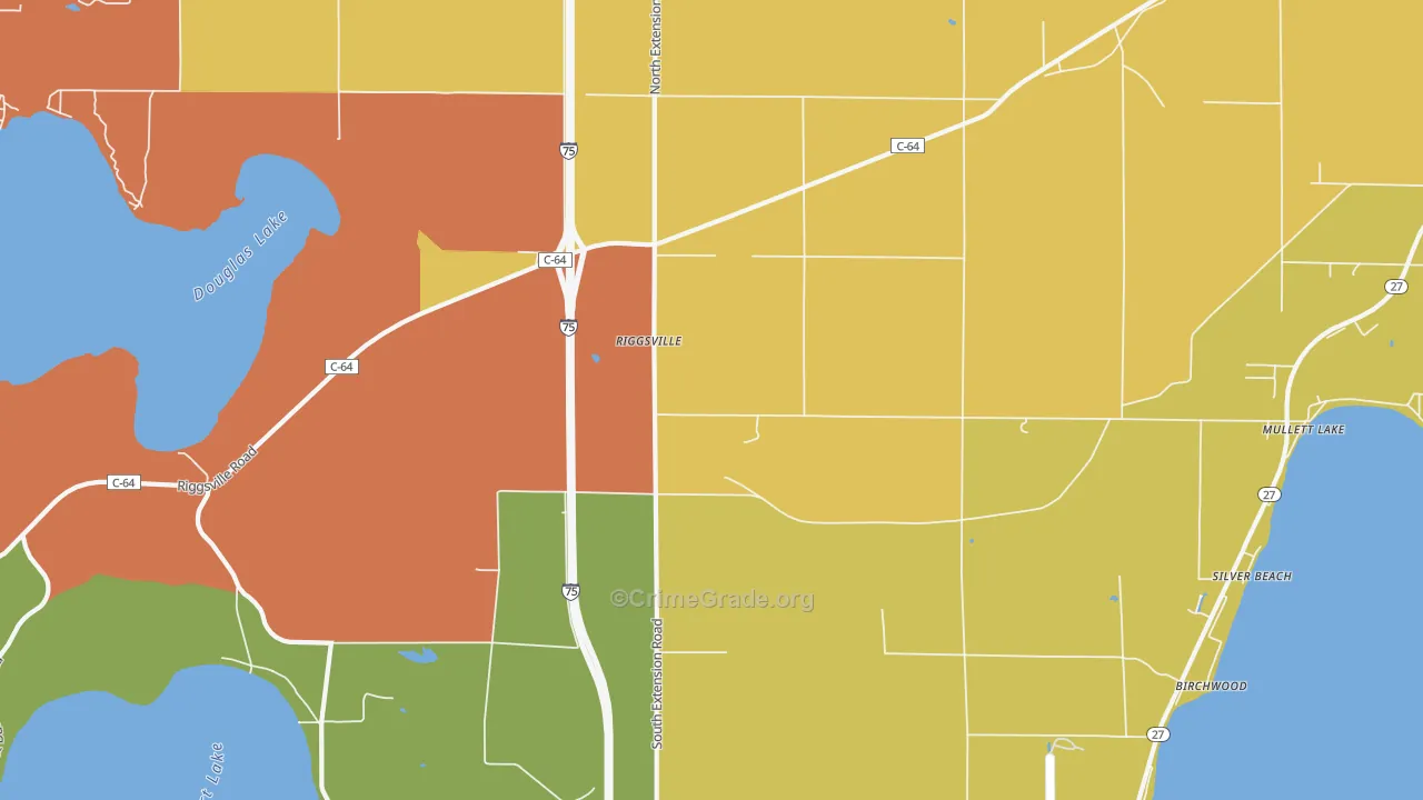 Birchwood, MI Map of Burglary Rates