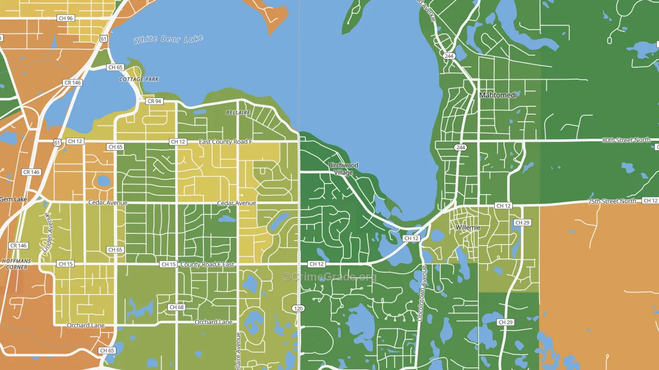 Birchwood Village, MN Map of Burglary Rates