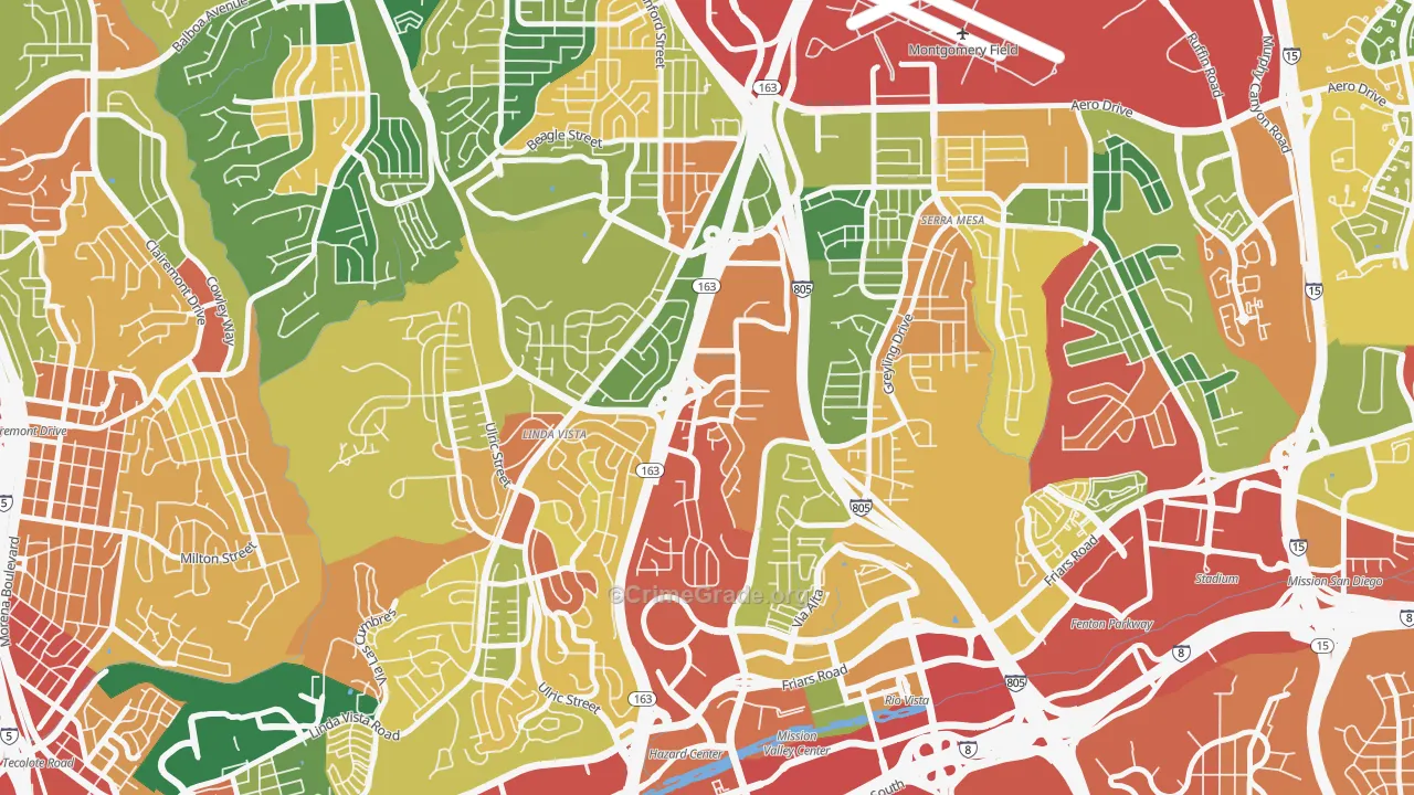 Bird Land, San Diego, CA Map of Burglary Rates