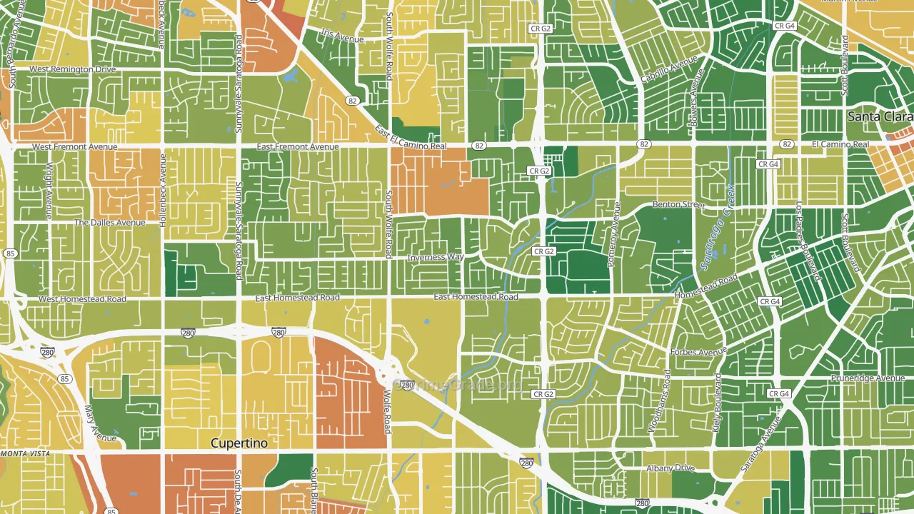 Birdland Neighbors, Sunnyvale, CA Map of Burglary Rates