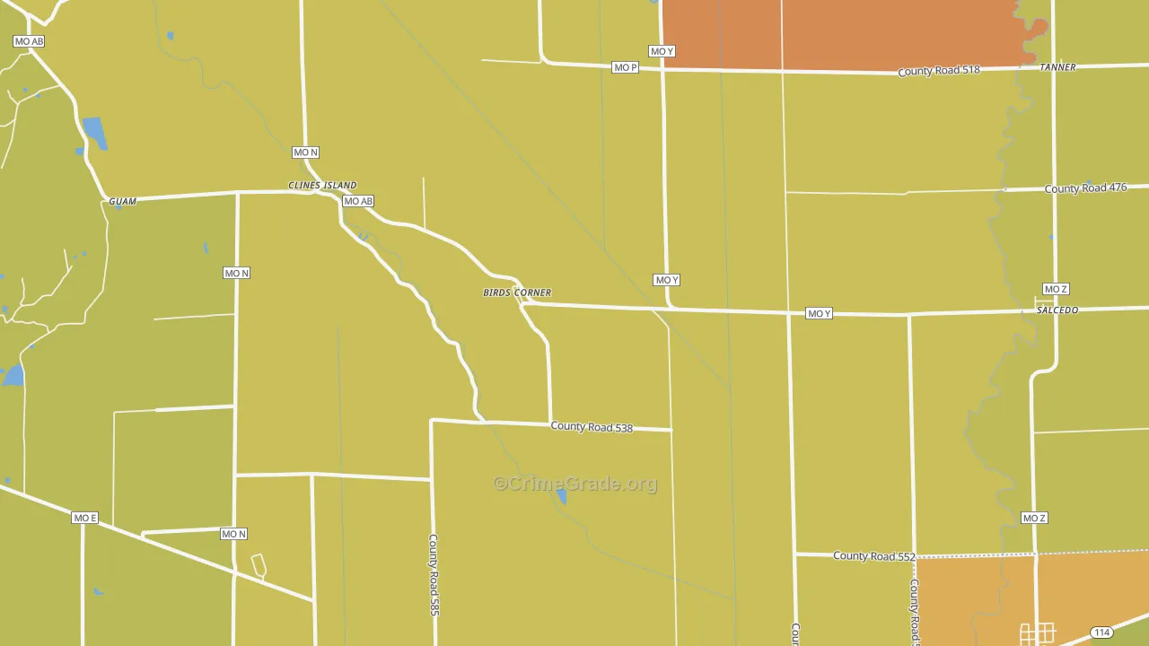 Birds Corner, MO Map of Burglary Rates