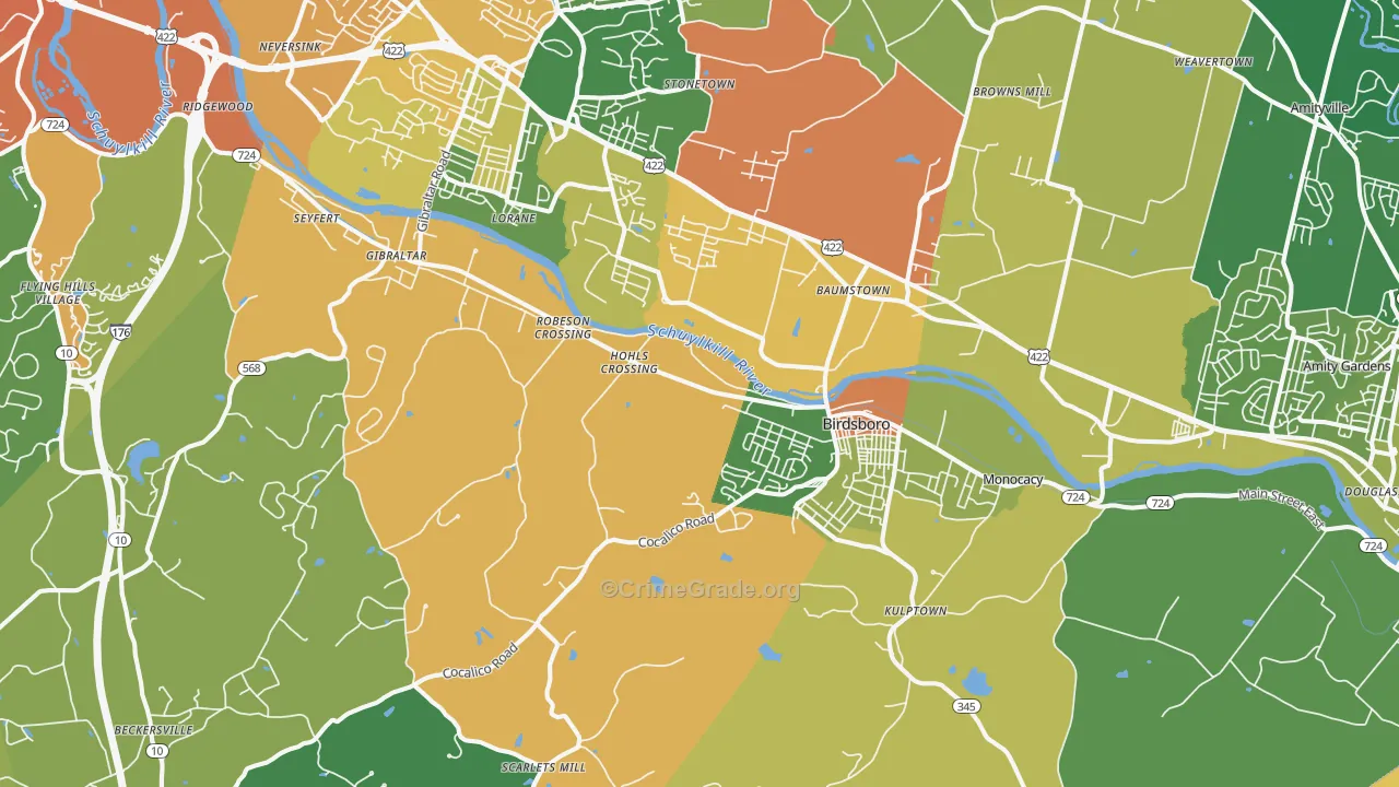 Birdsboro, PA Map of Burglary Rates