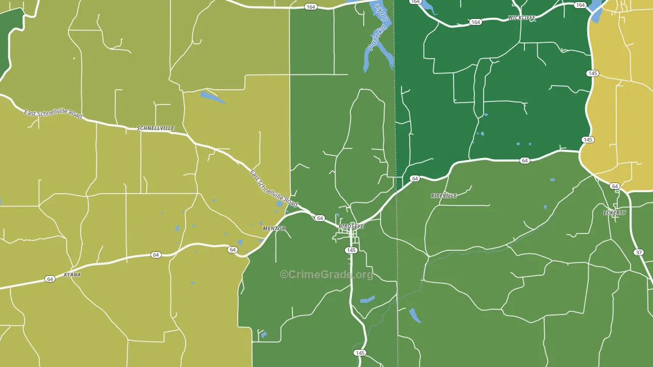 Birdseye, IN Map of Burglary Rates