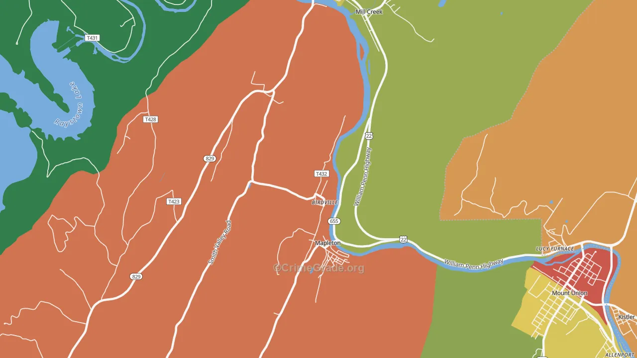 Birdville, PA Map of Burglary Rates