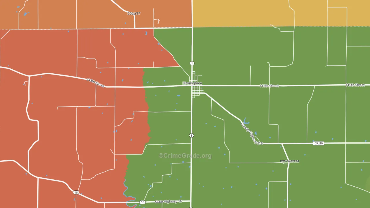 Birmingham, IA Map of Burglary Rates
