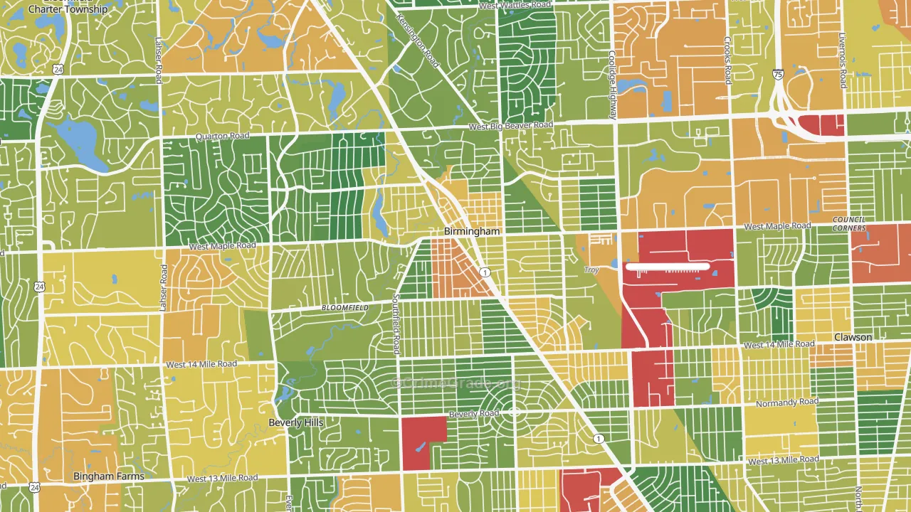 Birmingham, MI Map of Burglary Rates