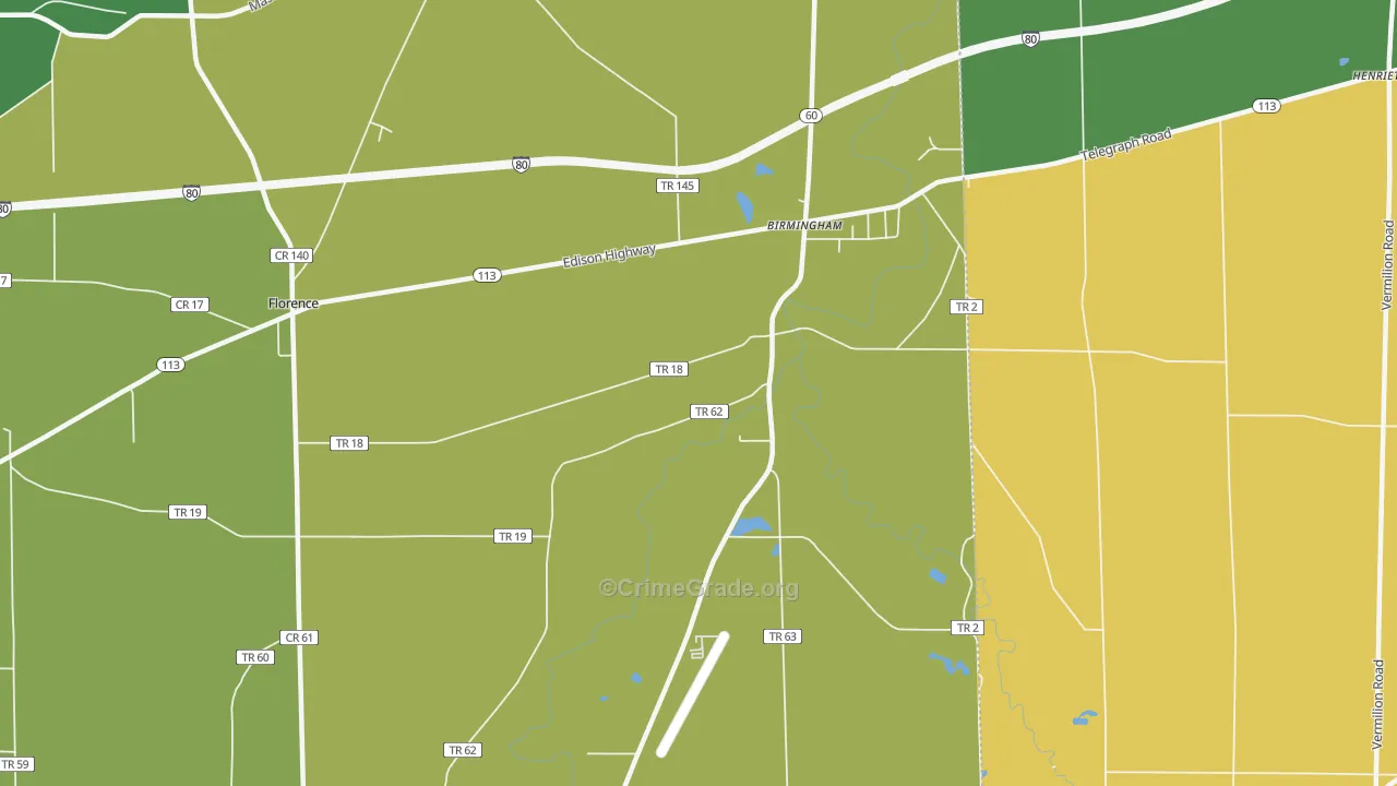Birmingham, OH Map of Burglary Rates