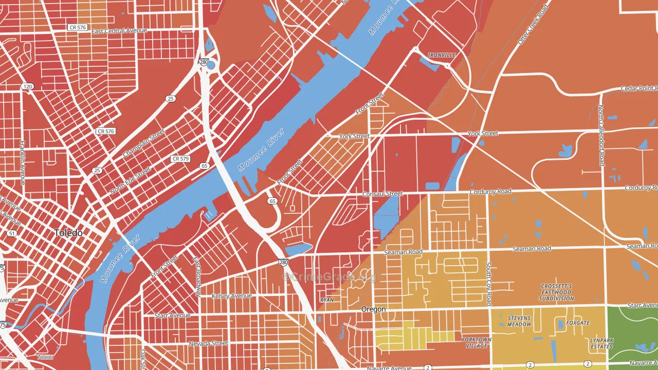 Birmingham, Toledo, OH Map of Burglary Rates