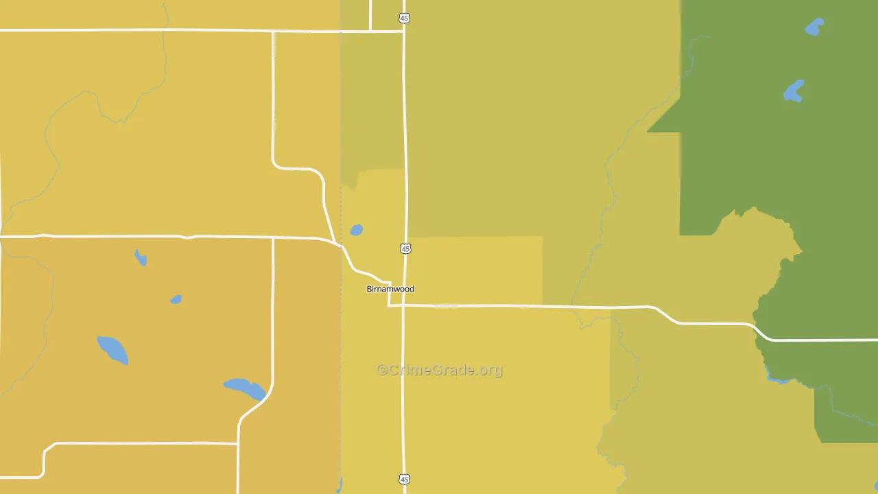 Birnamwood, WI Map of Burglary Rates