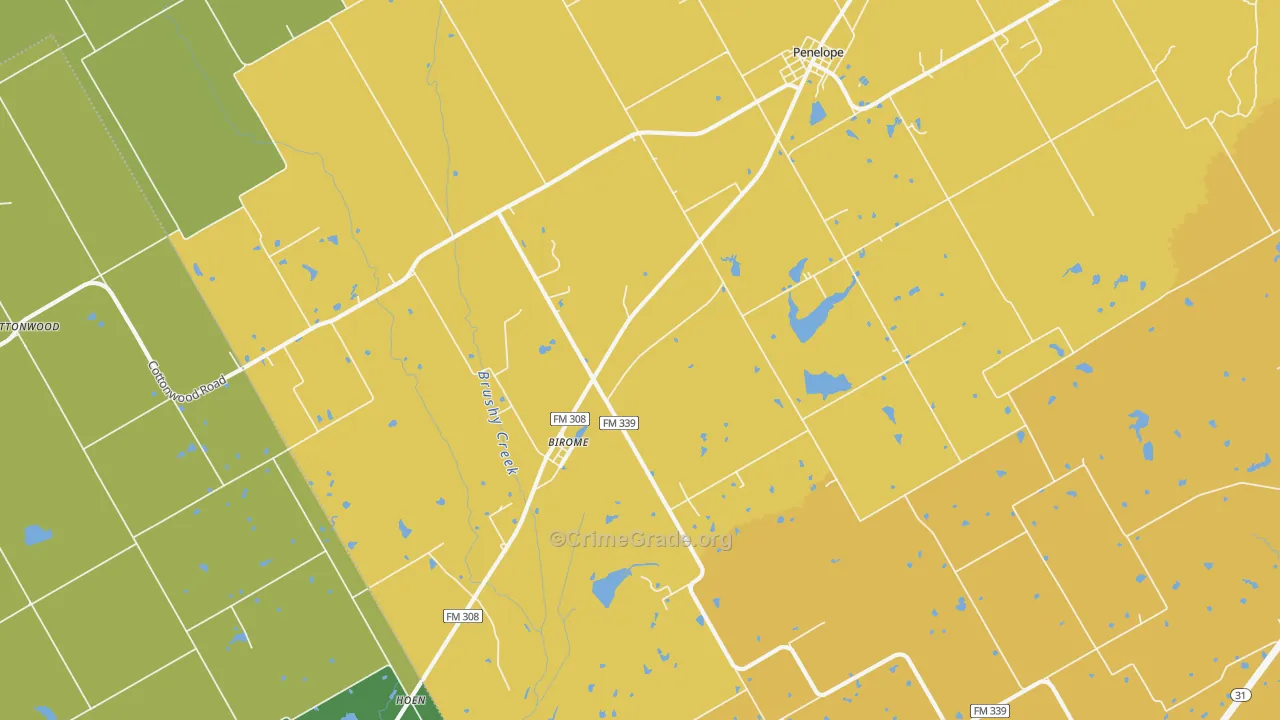 Birome, TX Map of Burglary Rates