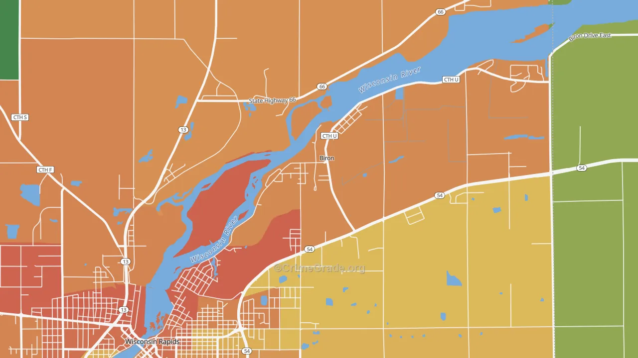 Biron, WI Map of Burglary Rates