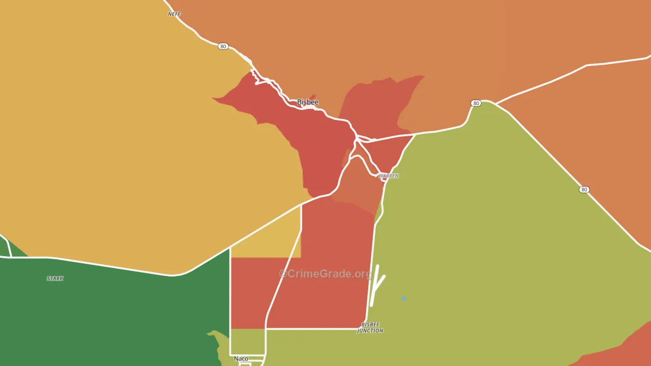 Bisbee, AZ Map of Burglary Rates