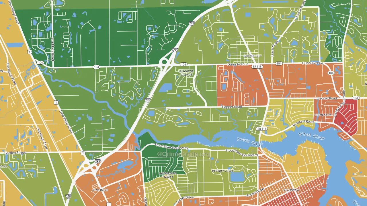Biscayne Terrace, Jacksonville, FL Map of Burglary Rates
