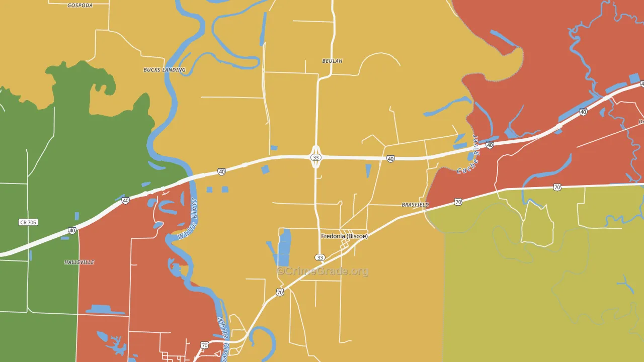 Biscoe, AR Map of Burglary Rates
